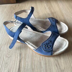 Dansko Blue Leather Velcro Strappy Bejeweled Sandals Size EU 37 US 6